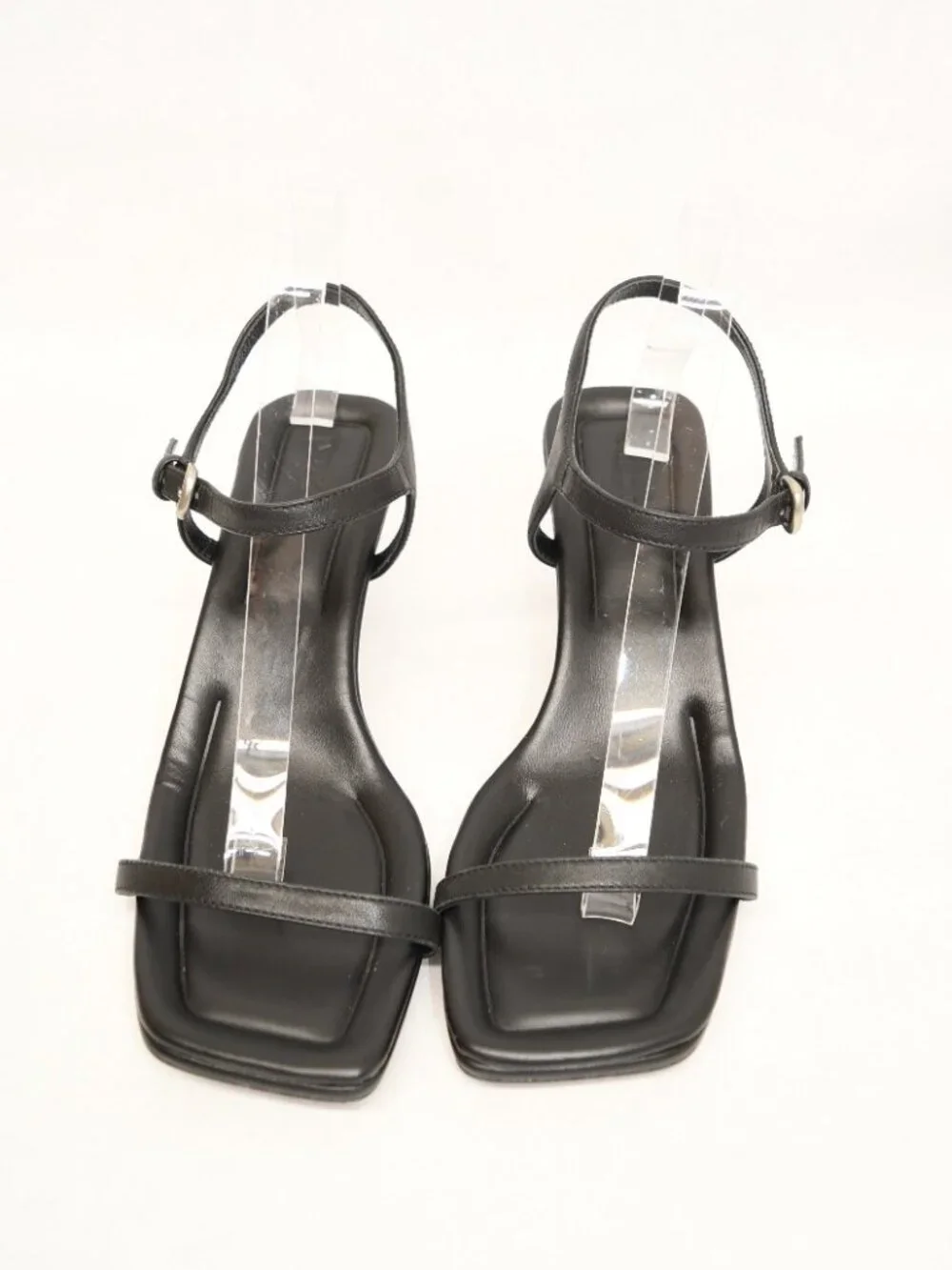 $330 Vince Coco Ankle Strap Sandal BLACK LEATHER SQUARE TOE 8 US (DD3)